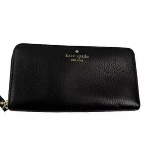 Kate Spade Leather Wallet Black Water Zip-Around Organizer Clutch